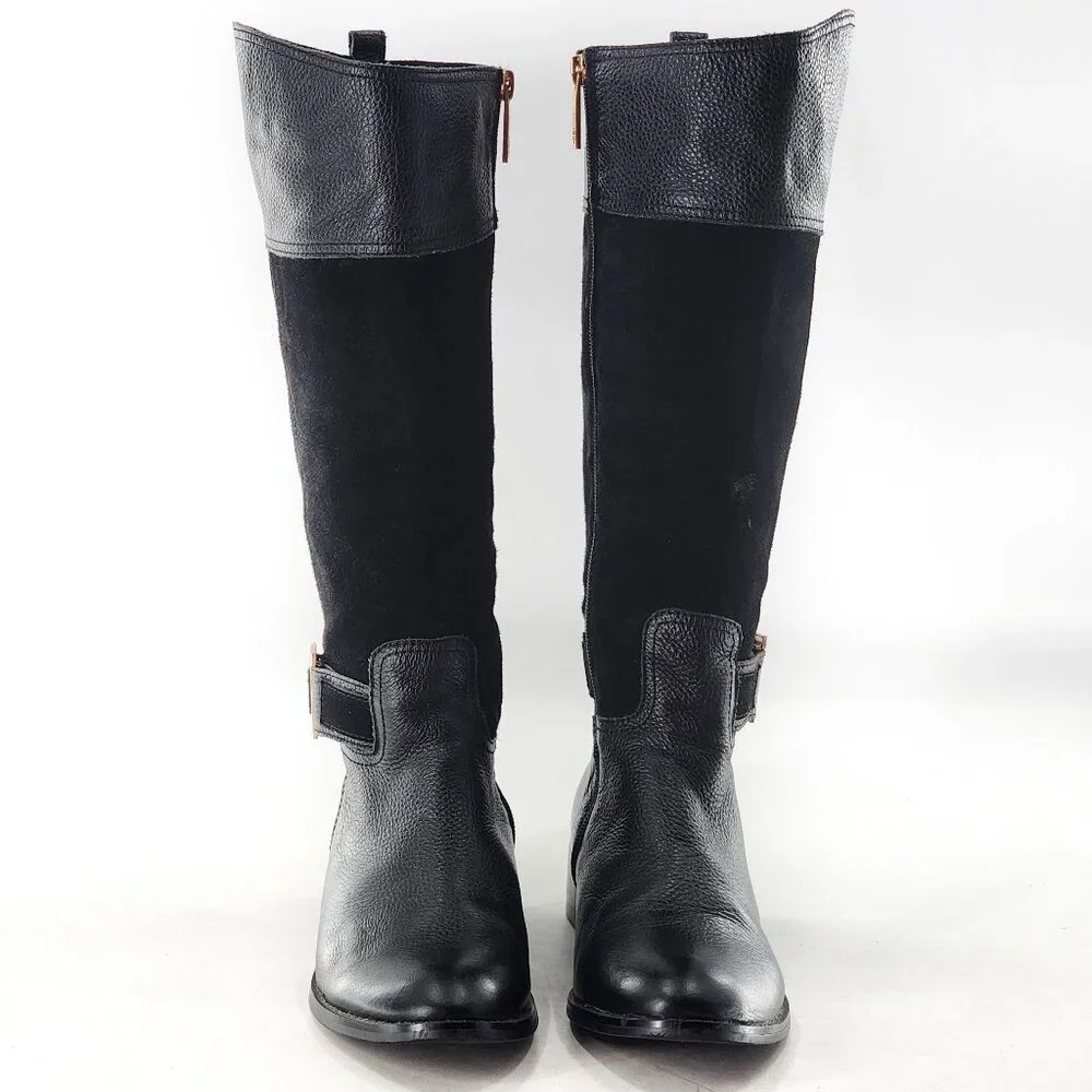TORY BURCH Tenley‎ Black Leather Suede Combo Designer Riding Boots